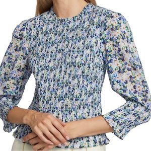 Veronica Beard Kali Floral Smocked Top